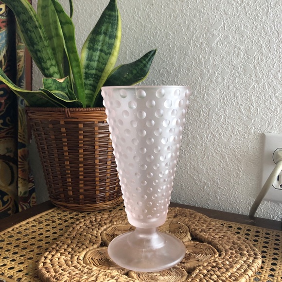 Authentic Original Vintage Style Other - Vintage Pink Hobnail Glass Footed Vase